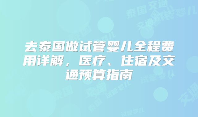 去泰国做试管婴儿全程费用详解，医疗、住宿及交通预算指南