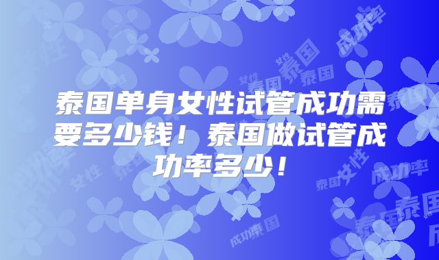 泰国单身女性试管成功需要多少钱!泰国做试管成功率多少!