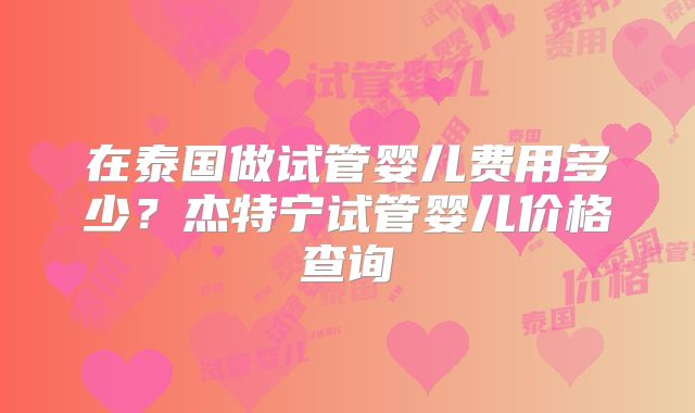 在泰国做试管婴儿费用多少？杰特宁试管婴儿价格查询