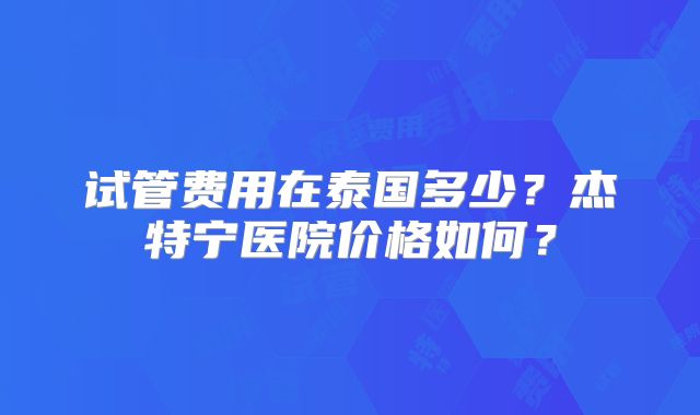 试管费用在泰国多少？杰特宁医院价格如何？
