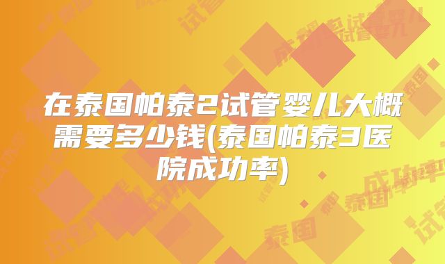 在泰国帕泰2试管婴儿大概需要多少钱(泰国帕泰3医院成功率)