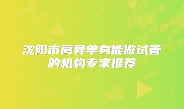 沈阳市离异单身能做试管的机构专家推荐