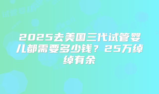 2025去美国三代试管婴儿都需要多少钱？25万绰绰有余