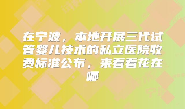 在宁波，本地开展三代试管婴儿技术的私立医院收费标准公布，来看看花在哪
