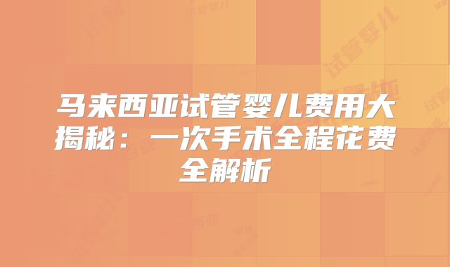 马来西亚试管婴儿费用大揭秘：一次手术全程花费全解析