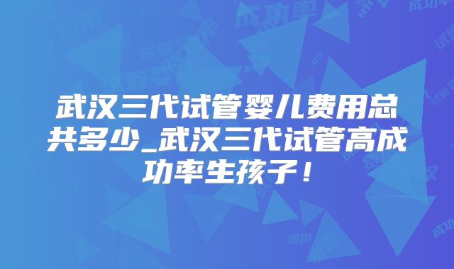 武汉三代试管婴儿费用总共多少_武汉三代试管高成功率生孩子！