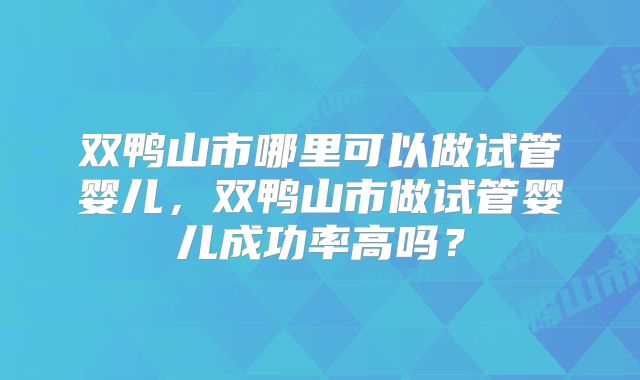 双鸭山市哪里可以做试管婴儿，双鸭山市做试管婴儿成功率高吗？