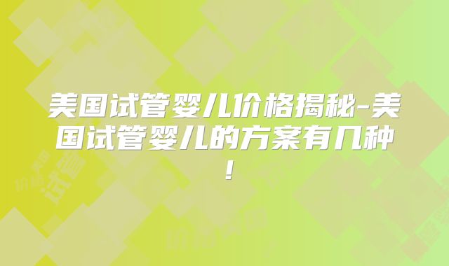美国试管婴儿价格揭秘-美国试管婴儿的方案有几种！