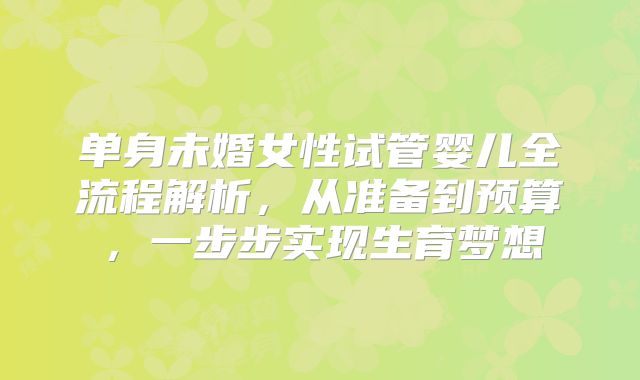 单身未婚女性试管婴儿全流程解析,从准备到预算,一步步实现生育梦想