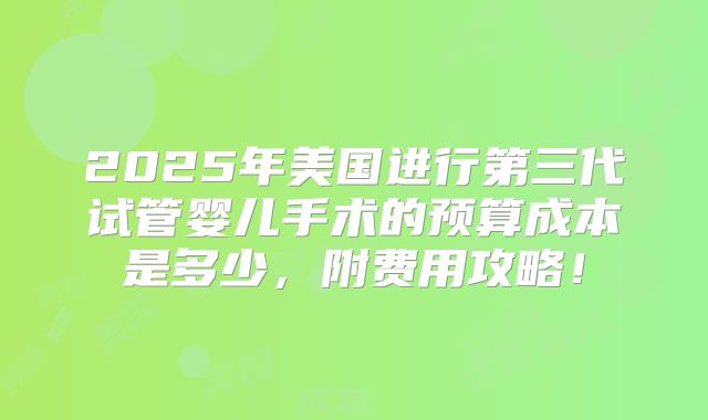 2025年美国进行第三代试管婴儿手术的预算成本是多少，附费用攻略！