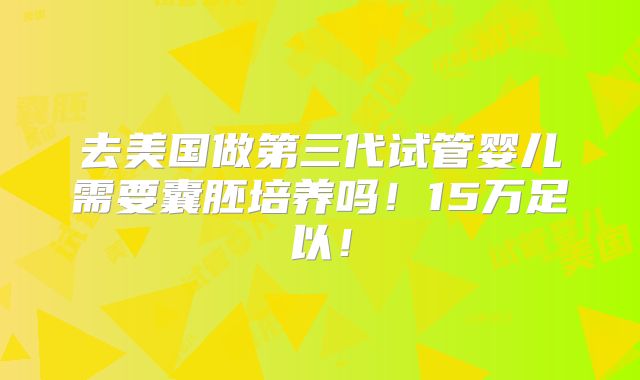 去美国做第三代试管婴儿需要囊胚培养吗！15万足以！