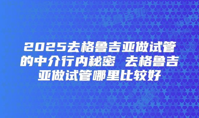 2025去格鲁吉亚做试管的中介行内秘密 去格鲁吉亚做试管哪里比较好
