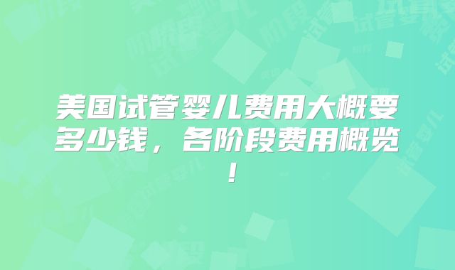 美国试管婴儿费用大概要多少钱，各阶段费用概览！