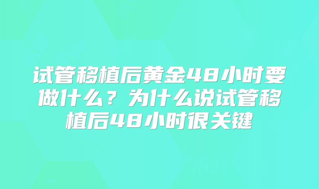 试管移植后黄金48小时要做什么？为什么说试管移植后48小时很关键