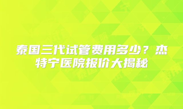 泰国三代试管费用多少?杰特宁医院报价大揭秘