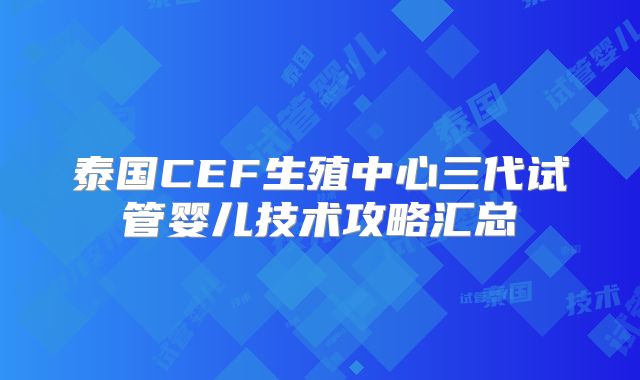 泰国CEF生殖中心三代试管婴儿技术攻略汇总