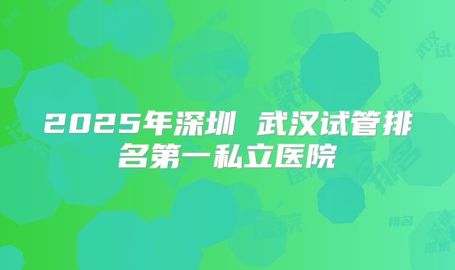 2025年深圳 武汉试管排名第一私立医院
