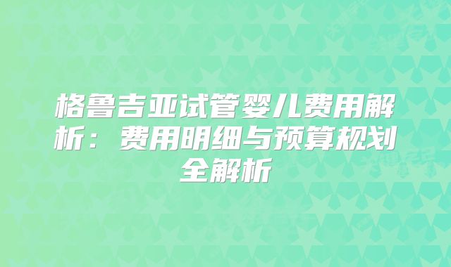格鲁吉亚试管婴儿费用解析：费用明细与预算规划全解析