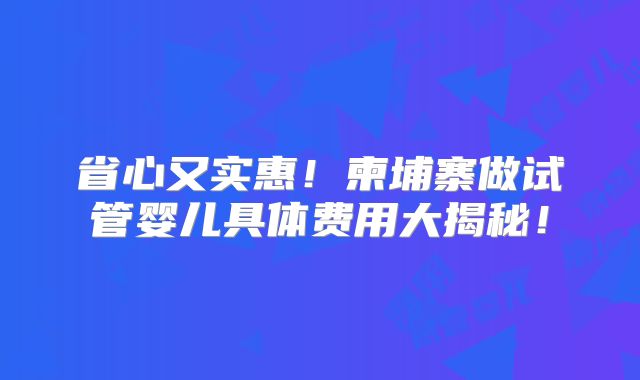 省心又实惠！柬埔寨做试管婴儿具体费用大揭秘！