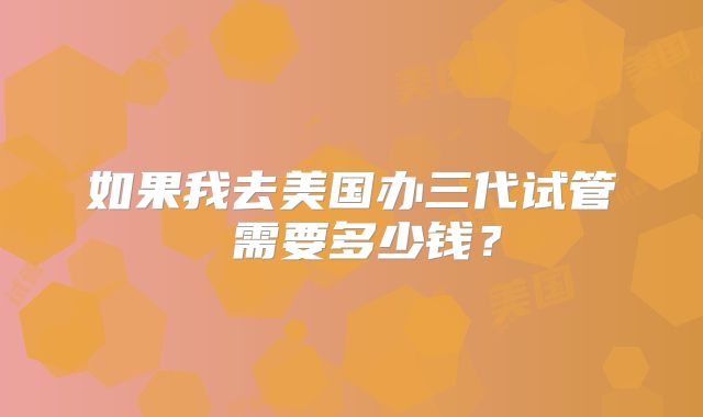 如果我去美国办三代试管 需要多少钱？