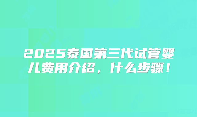 2025泰国第三代试管婴儿费用介绍，什么步骤！