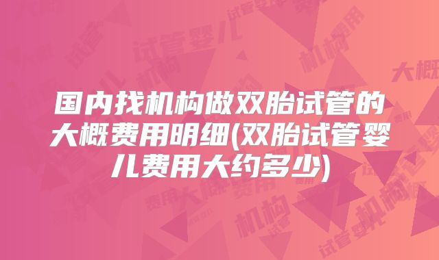 国内找机构做双胎试管的大概费用明细(双胎试管婴儿费用大约多少)