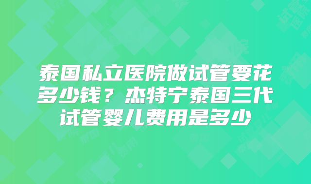泰国私立医院做试管要花多少钱？杰特宁泰国三代试管婴儿费用是多少