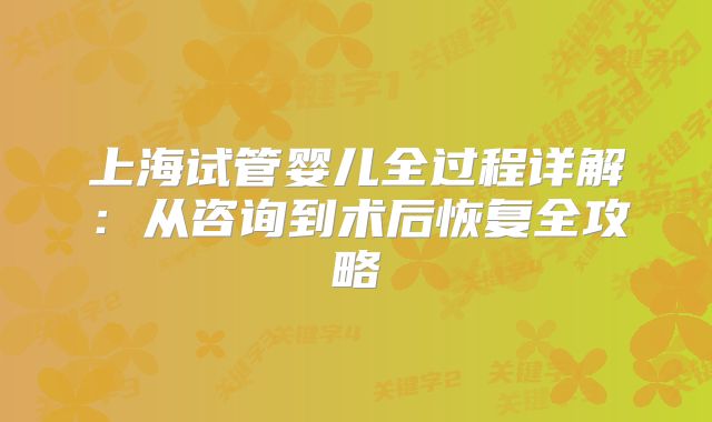 上海试管婴儿全过程详解:从咨询到术后恢复全攻略
