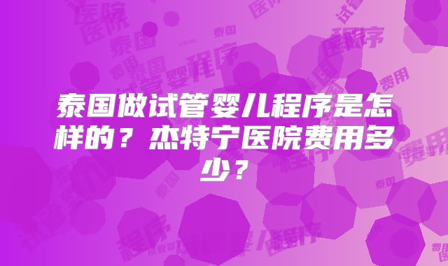 泰国做试管婴儿程序是怎样的?杰特宁医院费用多少?