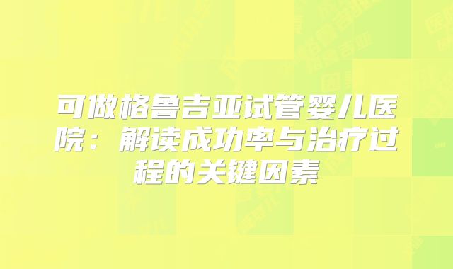 可做格鲁吉亚试管婴儿医院：解读成功率与治疗过程的关键因素