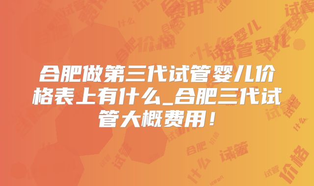 合肥做第三代试管婴儿价格表上有什么_合肥三代试管大概费用!