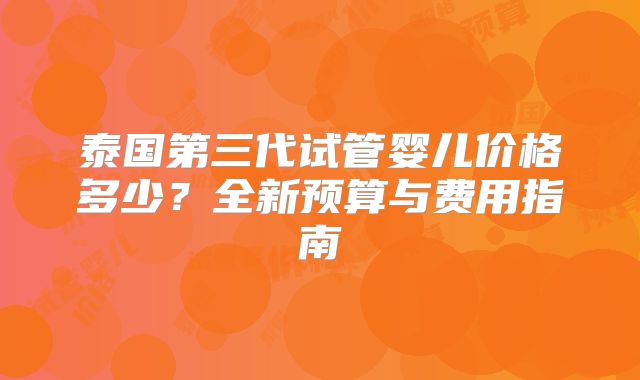 泰国第三代试管婴儿价格多少？全新预算与费用指南