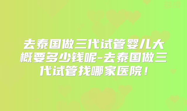 去泰国做三代试管婴儿大概要多少钱呢-去泰国做三代试管找哪家医院！