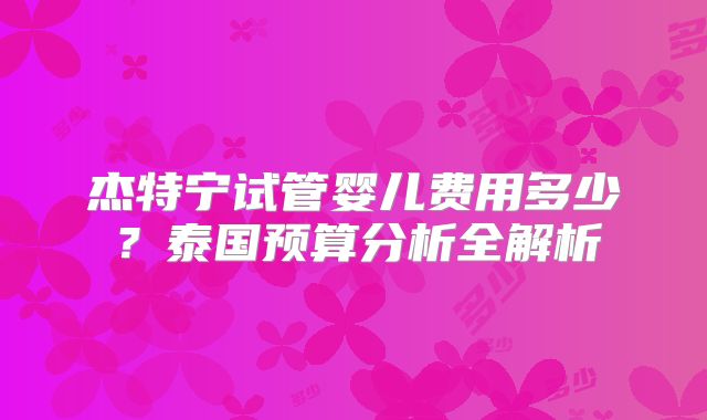 杰特宁试管婴儿费用多少?泰国预算分析全解析