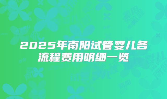 2025年南阳试管婴儿各流程费用明细一览
