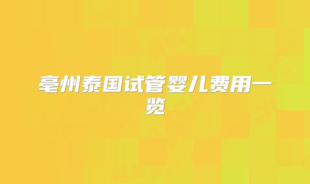 亳州泰国试管婴儿费用一览