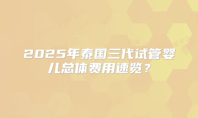 2025年泰国三代试管婴儿总体费用速览？
