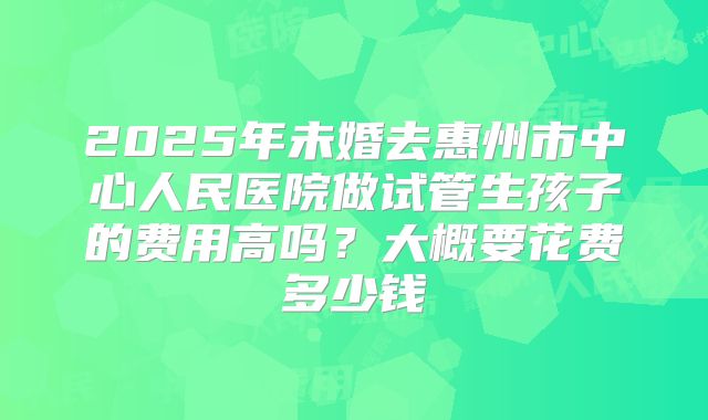 2025年未婚去惠州市中心人民医院做试管生孩子的费用高吗？大概要花费多少钱