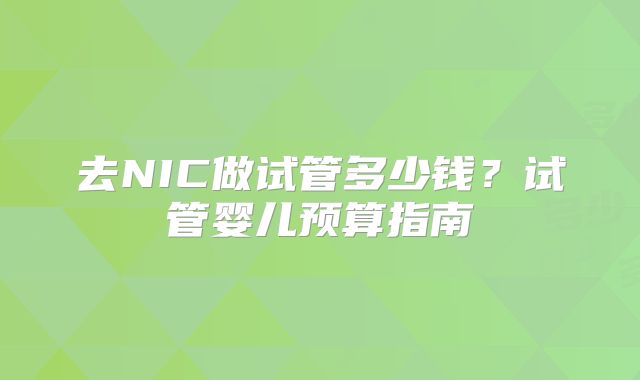 去NIC做试管多少钱？试管婴儿预算指南