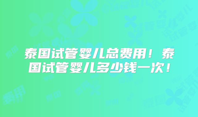 泰国试管婴儿总费用！泰国试管婴儿多少钱一次！