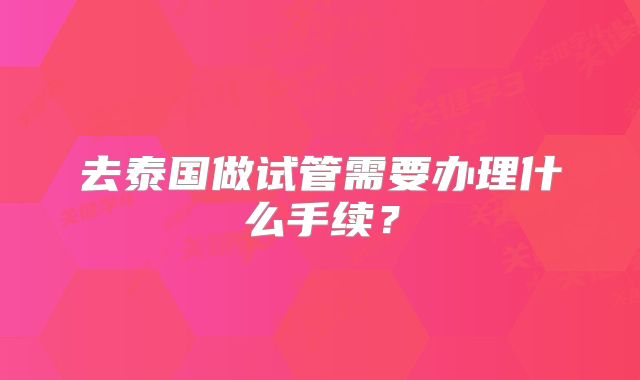 去泰国做试管需要办理什么手续？
