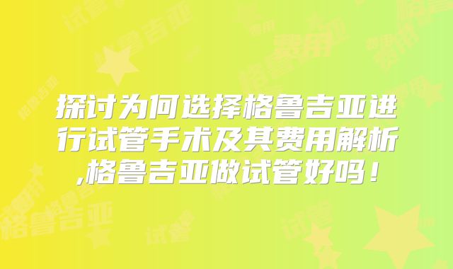 探讨为何选择格鲁吉亚进行试管手术及其费用解析,格鲁吉亚做试管好吗!