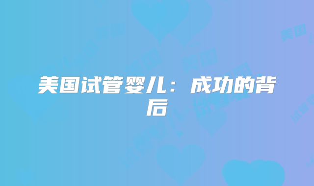 美国试管婴儿:成功的背后