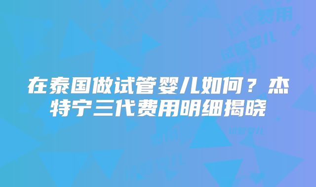 在泰国做试管婴儿如何？杰特宁三代费用明细揭晓