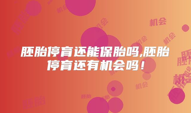 胚胎停育还能保胎吗,胚胎停育还有机会吗！