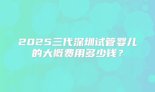 2025三代深圳试管婴儿的大概费用多少钱？