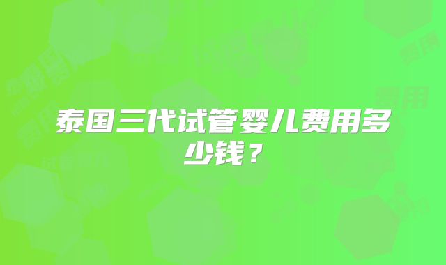泰国三代试管婴儿费用多少钱？