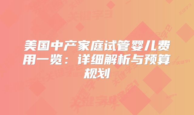 美国中产家庭试管婴儿费用一览：详细解析与预算规划