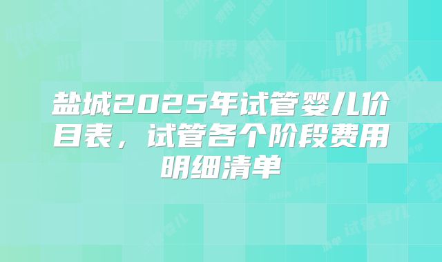 盐城2025年试管婴儿价目表，试管各个阶段费用明细清单