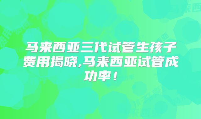 马来西亚三代试管生孩子费用揭晓,马来西亚试管成功率！